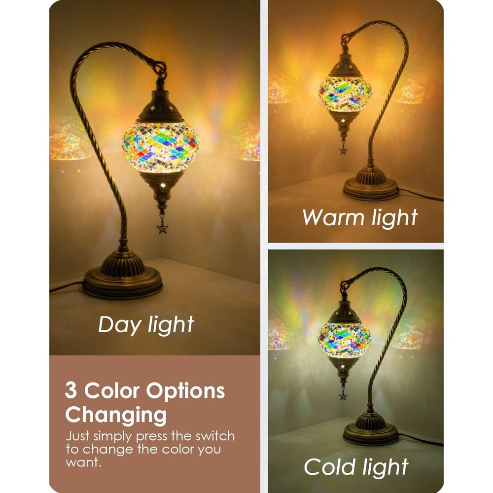 Turkish Moroccan Mosaic Lamp Swan Neck Tiffany Style Glass Bedside Light - Picture 2 of 7